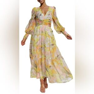 Floral A-line Tiered Sundress with Bishop Sleeves